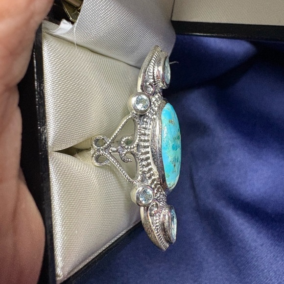 Ring*Genuine Turquoise Aquamarine Gemstone 925 Sterling Silver Elegant - Picture 8 of 10
